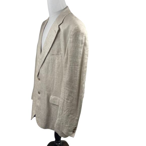 Alan Flusser Blazer Jacket Mens 46L Beige Natural 100% Linen Sport Coat Wedding - Picture 3 of 6